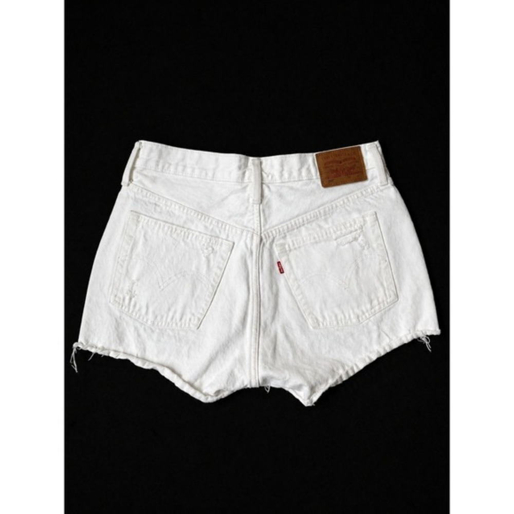 Levi's 501 XX Big E Cut Off Chewed Hem White Denim Shorts Women 29 Button Fly - Picture 2 of 8